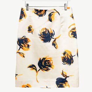 Christian Dior White Silk Floral-Print Pencil Skirt